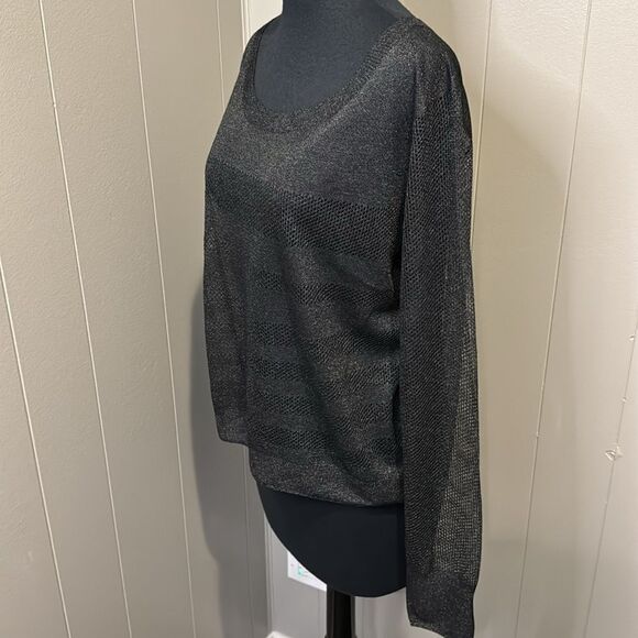 Lorna Jane black sparkle open weave stripes & sleeves lightweight sweater. - Picture 4 of 9